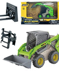 Durable Skid Steer Loader 3 In 1 Diecast Metal Construction Truck With Forklift And Grab Shovel, 1:50 Scale Green Toy