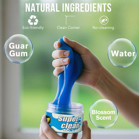 Hands holding Detail Like A Pro Car Cleaning Gel Putty for hard to reach areas with natural ingredients and eco-friendly label.