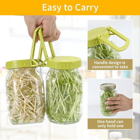 Wide Mouth Mason Jar Sprouting Kit Two Pack With BPA Free One Piece Lids And Built In Stand For Seed Germination