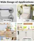 Rock Solid Silicone Cabinet Door Bumpers With Hella Strong Adhesive on surfaces like a cabinet door, chair, door handle, and toilet.