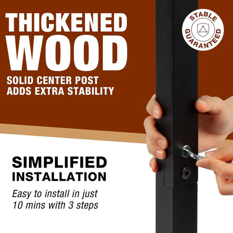 360 Degree Rotating Fishing Rod Rack For Garage Floor Stand being assembled with allen key, close-up on thickened wood post.