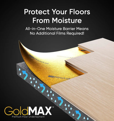 Top Tier Floor Underlayment Roll Covers 200 Sq Ft Of Laminate And Hardwood With Built In Moisture Seal and Noise Control protecting floors from moisture.