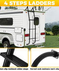 Universal Van Ladder 51 Inch Beefy Heavy Duty Aluminum Hook Over Ladder Rack For Ford E Series Chevy GMC Full Size Vans 1997 2024 Supports 300 Lb Capacity Rust Resistant And Easy Install on RV rear, 4-step black steel ladder