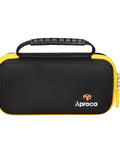 Aproca case for Fluke infrared thermometer accessories; black fabric with yellow trim, zip closure (front view)