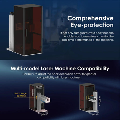 Durable Fiber Laser Enclosure Protective Cover for safe engraving 15.2 W by 29.6 inches with fume extraction and lift column