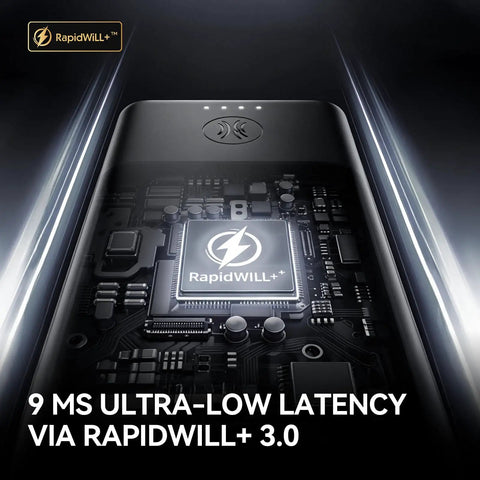 Close-up of RapidWILL+ 3.0 chip detail in Studio Max 2 Wireless DJ Headphones With 9ms Ultra Low Latency Hi Res Audio LDAC