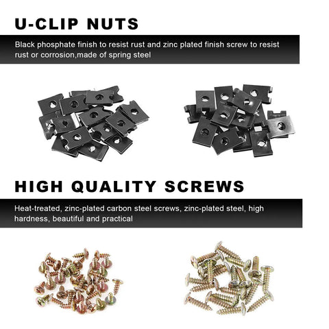 170 Piece Car U Clip And Screw Set, 9 Size Automotive U Nuts With Screws, All In One Universal Fastener Kit, zinc plated