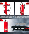 Installation steps for heavy duty fire extinguisher replacement straps 4 pack, black rubber quick release straps on wall bracket