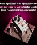 Ram's Head Big Muff Pi Fuzz Pedal With True Bypass And Battery Included on vibrant pink background.