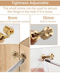 Hidden Brass Barrel Hinges Set With Drill Bit For Wooden Boxes showing 8mm and 10mm installation and adjustable tightness
