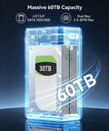 Dual Bay Raid Enclosure For 2.5 And 3.5 In Sata Hdd Ssd Aluminum External Dock with 60TB capacity specifications.