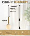 Dimensions of Mid Century Modern Large Gold Globe Pendant Light Plug In With Brushed Brass Finish And White Glass Minimalist Sphere