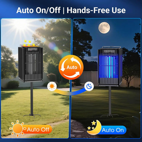 Outdoor Solar Mosquito Zapper With Ground Bracket And Hook For Quick Setup Cordless Waterproof Fly Killer With Illuminated Light