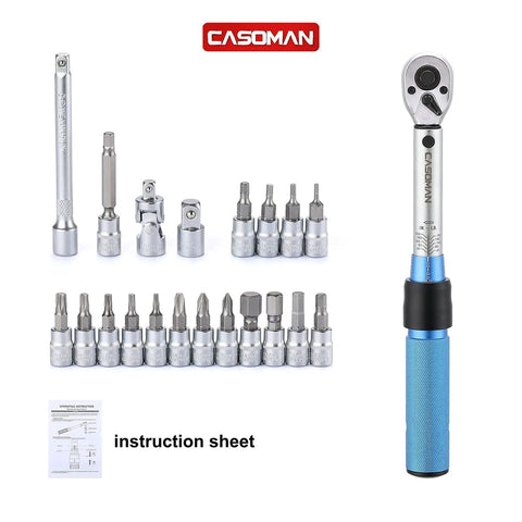 1/4 Inch Drive Click Torque Wrench Set Dual Direction Adjustable 72-Tooth, 20-200 In-Lb, Aluminum Handle, with bits and extension bar