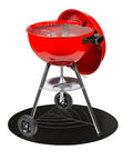 Heavy Duty Round Grill Mat For Deck, Patio And Garage, 36 Inch Diameter, Diamond Plate Non Slip, Flame Retardant Reusable Outdoor Floor Protector, Shields Against Grease Oil Charcoal And Wear, Made In Usa placed under red grill.