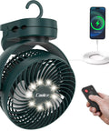 Camping Fan With Remote Control And 12000mAh Battery LED Light Hanging Hook Rechargeable Battery Operated Tent RV Fan