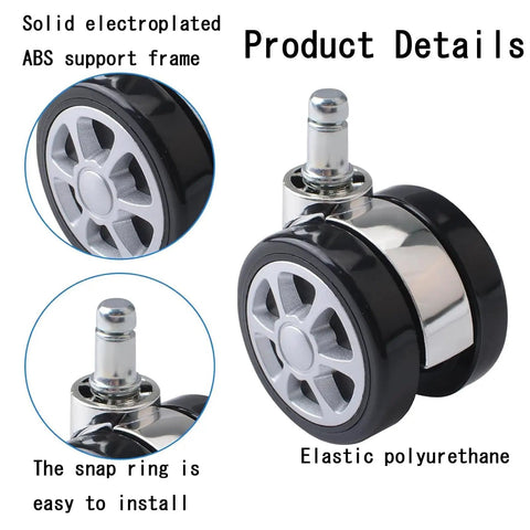 Upgrade Your Daily Grind With This Heavy Duty Office Chair Caster Set That Rolls Smooth As Butter On Hardwood Or Carpet While Quietly Handling Heavy Loads And Instantly Replacing Those Worn Out Originals - close-up of polyurethane caster with steel frame