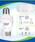 Motion Sensor Light Socket Adapter For E26 E27 Screw In Bulbs Smart Auto On Off Motion Activated Bulb Holder For Garage And Storage Rooms Quick Install No Wiring Needed 6 Pack white plastic adapter with adjustable lux and timer knobs