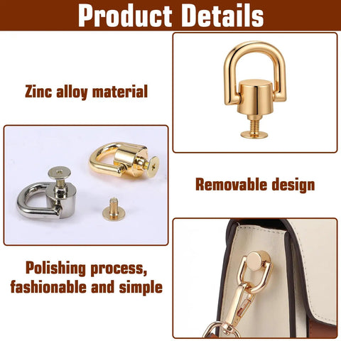 8 Pack D Rings For Purses With Punch Kit 360 Degree Rotatable Bag Hardware showcasing zinc alloy material and design