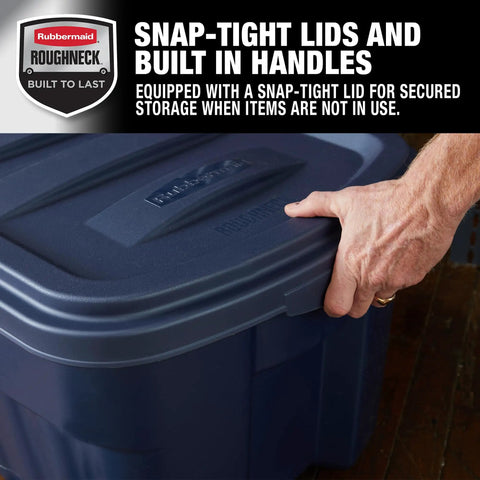 Heavy Duty 50 Gallon Stackable Plastic Storage Totes Two Pack With Secure Lids And Carry Handles Tough As Nails For Garage Junk Or Camping Gear Made In Usa For Real Deal Pros Who Get It Done