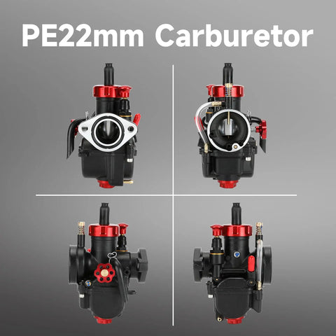 Front and side views of PE22 Carburetor Kit Fits Predator 212cc And 196cc OHV Engines Plus 110cc To 125cc Pit Dirt Bikes Go Karts ATVs