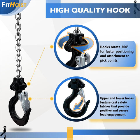 Chrome Plated Mini Chain Hoist, 550 Lbs Capacity, One Quarter Ton, 5 Ft Lift, Manual Lever Chain Hoist hook design
