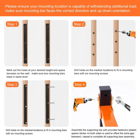 Installation guide for Wall Mount Lumber And Wood Organizer Rack With 3 Level Shelves Heavy Duty Metal Storage For Long Objects