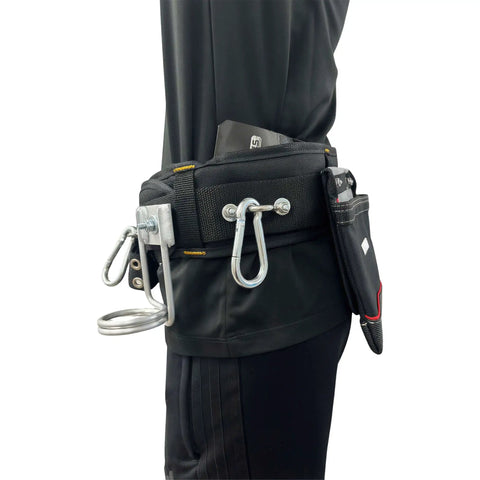 Beefy Heavy Duty Scaffold Tool Belt For Carpenters With Nail Bag And Three Pouches, Hammer Ratchet And Pliers Holders, Four Gear Hooks