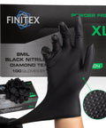 FINITEX black nitrile disposable gloves on hand, 8 mil, 100-count XL, diamond-textured, latex-free, powder-free