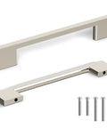 Matte Black Cabinet Pulls 5 Pack 128mm Upgrade Your Space With Rugged Durable Kitchen Drawer Handles, top and side view with screws