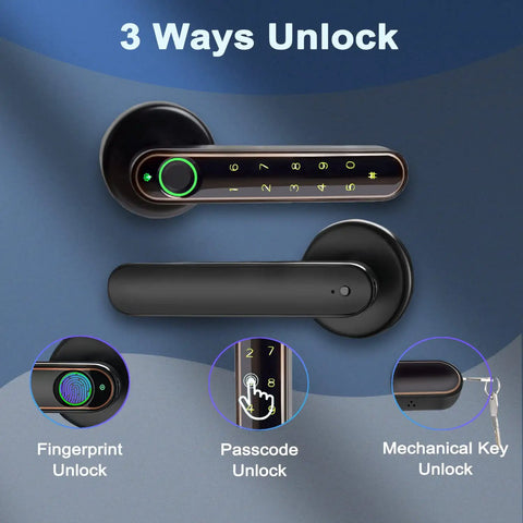 Fingerprint Door Lock With Keypad And Biometric Access For Bedroom Doors Three Ways To Unlock shown with keypad, fingerprint, and key access