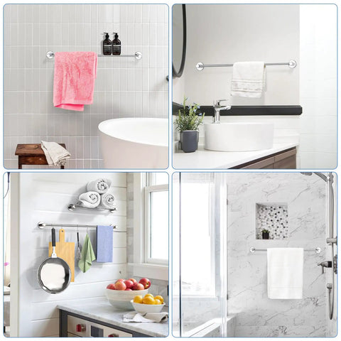 2 Pack Adjustable Single Bath Towel Bars 16 To 27 Point 6 Inches Chrome Finished Stainless Steel Towel Holder Hanger Wall Mounted Towel Rail For Bathroom Kitchen Washroom 1 Inch Tubes Quick Dry And Space Saving in various room settings