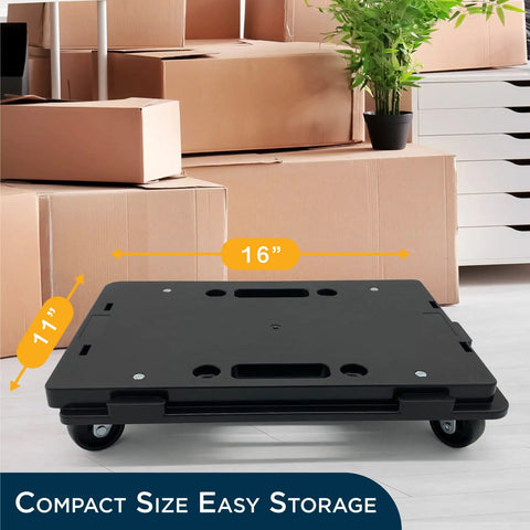 Rock Solid Heavy Duty Furniture Dollies With Wheels For Moving And Interlocking Rolling Movers That Transform Into A Stackable Creeper With 450 Pound Capacity For No Sweat Relocation, 16x17 inch black dolly.