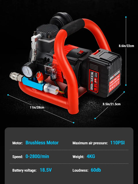Ultra Quiet Cordless Air Compressor Compatible With Makita 18V 21V Battery, Lightweight 60dB Portable Oil-Free Pump For Nail Gun, Tire Inflator And Woodworking Tools