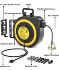 Retractable 55Ft Extension Cord Reel For Garage And Workshop, Heavy Duty 14AWG 13A SJTOW UL Listed Lighted Triple Tap Outlet
