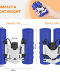 Real Binos For Kids 8x21 Compact And Shockproof Folding Mini Binos For Bird Watching Travel Camping Gift For Boys And Girls Ages 3-12 High Resolution Optics Soft Eyeguards Blue, folded blue binoculars with size measurements