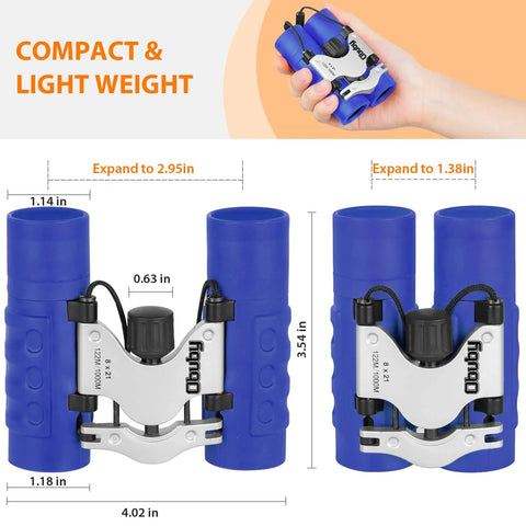 Real Binos For Kids 8x21 Compact And Shockproof Folding Mini Binos For Bird Watching Travel Camping Gift For Boys And Girls Ages 3-12 High Resolution Optics Soft Eyeguards Blue, folded blue binoculars with size measurements