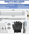 Heavy Duty Automatic Door Closer For Home And Office, Cast Aluminum With Hydraulic Soft Close components and tools displayed