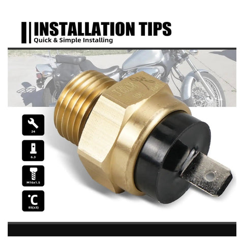 Motorcycle Radiator Fan Temp Switch For Honda VT750 Shadow Aero Ace VLX 600 750 1991 To 2009 close-up showing installation tips and details.
