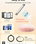 Magnetic Kindle Holder With Page Turner For Reading In Bed, Cozy Pillow Stand, shown with compatible devices and magnetic rings.