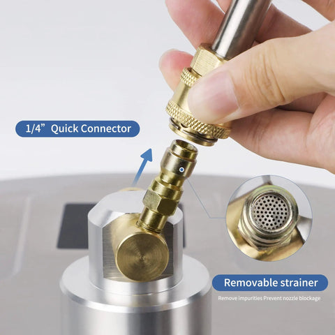Close-up of one quarter inch quick connector on 14 Inch Pressure Washer Surface Cleaner With 4 Wheels Stainless Steel Accessory