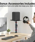 Heavy Duty Clamp On Desk Speaker Stands Pair With Height And Angle Adjustable Platforms Built In Cable Management And Headset Hook