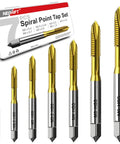 7 Piece Spiral Point Tap Set M2 to M6 Titanium Coated High Speed Steel 6542 Machine Threading Tools for Metalworking and Precision Repair