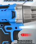 Cordless Electric Shears For Metal Sheet Cutting With Adjustable Speed And Led Light. Close-up of speed control switch and ergonomic handle.