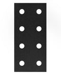 Front view of Ten Pack Flat Joining Plates for 2020 and 2040 T Slot Aluminum Profiles, Eight Hole 20 Series Straight Plates Black, Four Millimeter Thick.