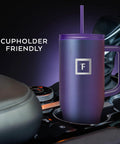 Co Pilot Insulated Travel Mug With Straw And Flip Cap Lids 40 Oz Leak Proof Cup Holder Friendly in Aurora Color in car cup holder