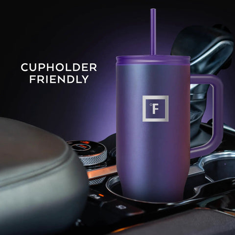 Co Pilot Insulated Travel Mug With Straw And Flip Cap Lids 40 Oz Leak Proof Cup Holder Friendly in Aurora Color in car cup holder