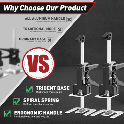 Xclifes Labor Saving Arm Jack 2 Pack Furniture Lifter Tool Black White Heavy Duty Steel showing ergonomic handle and stable base.