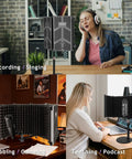 High Density 5 Panel Microphone Isolation Shield With Desktop Mic Stand For Home Studio Recording And Vocal Booth in use for singing.