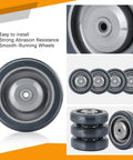 Four Pack 5 Inch Shopping Cart Replacement Wheels Kit with axles and nuts in various angles, heavy-duty silent caster wheels